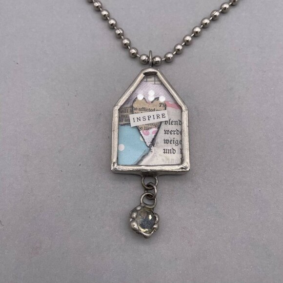 Hand Crafted Vintage Sheet Inspire Pendant Ball Beaded Chain Necklace 18 Inches - Picture 3 of 9